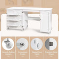 62.5" Folding Sewing Table Rolling Craft Station with Storage Cabinet & Shelves, Foldable Sewing Machine Desk w/ Lockable Wheels for Home
