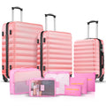 9 Piece Luggage Sets, Hard 20 24 28 in Luggage with 6 Pieces Organize Bags Travel Suitcases Sets with Wheels, Rosé