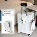 24 in Checked Luggage with Front Pocket, USB Charging Port, Built - in Lock Carry on Suitcase, Cup Holder and Phone Holder, Medium Hardside Suitcase with Spinner Wheels, White