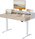 FEZIBO Electric Standing Desk with 3 Drawers & Monitor Shelves, 48 x 26 in Sit Stand Home Office Desk, Rustic Brown